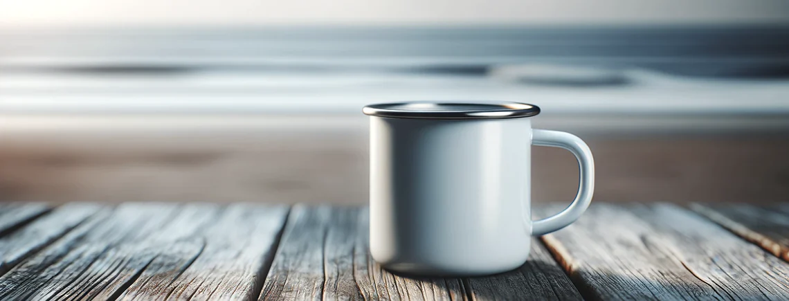 biały kubek emaliowany