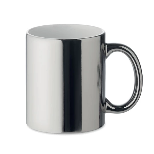 Kubek ceramiczny z metalicznym srebrnym wykończeniem