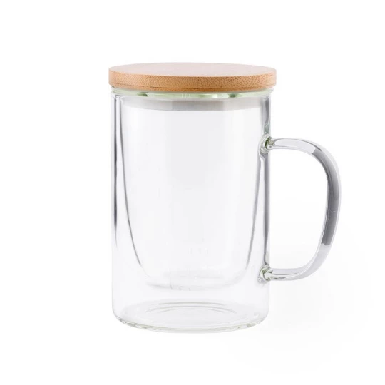 Szklany kubek 450 ml z zaparzaczem i wieczkiem z bambusa